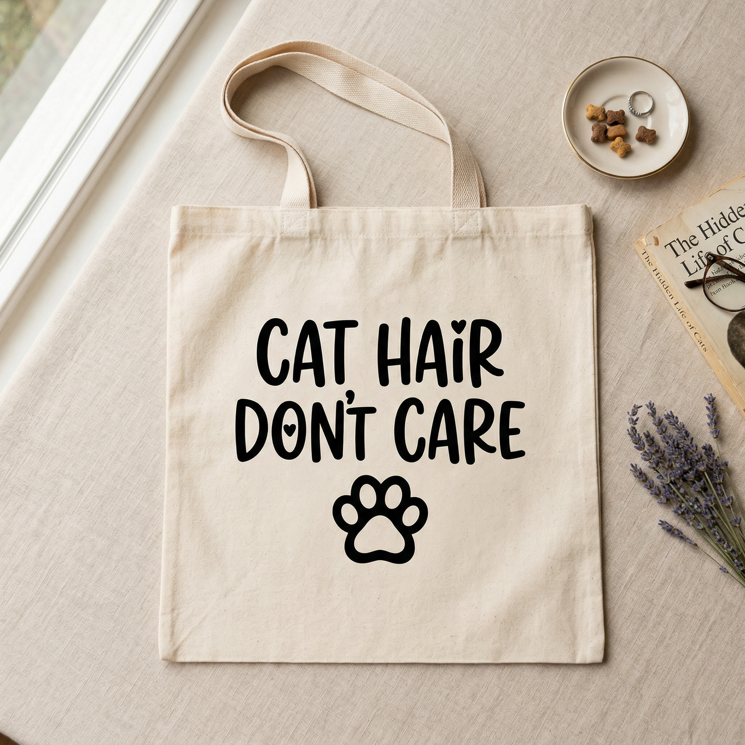 Cat Hair Don't Care Canvas Tote Bag