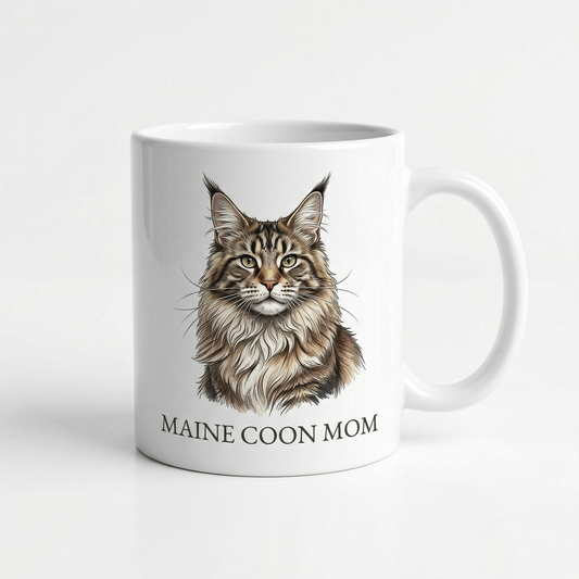 Maine Coon Cat Mom Ceramic Mug – Elegant Portrait